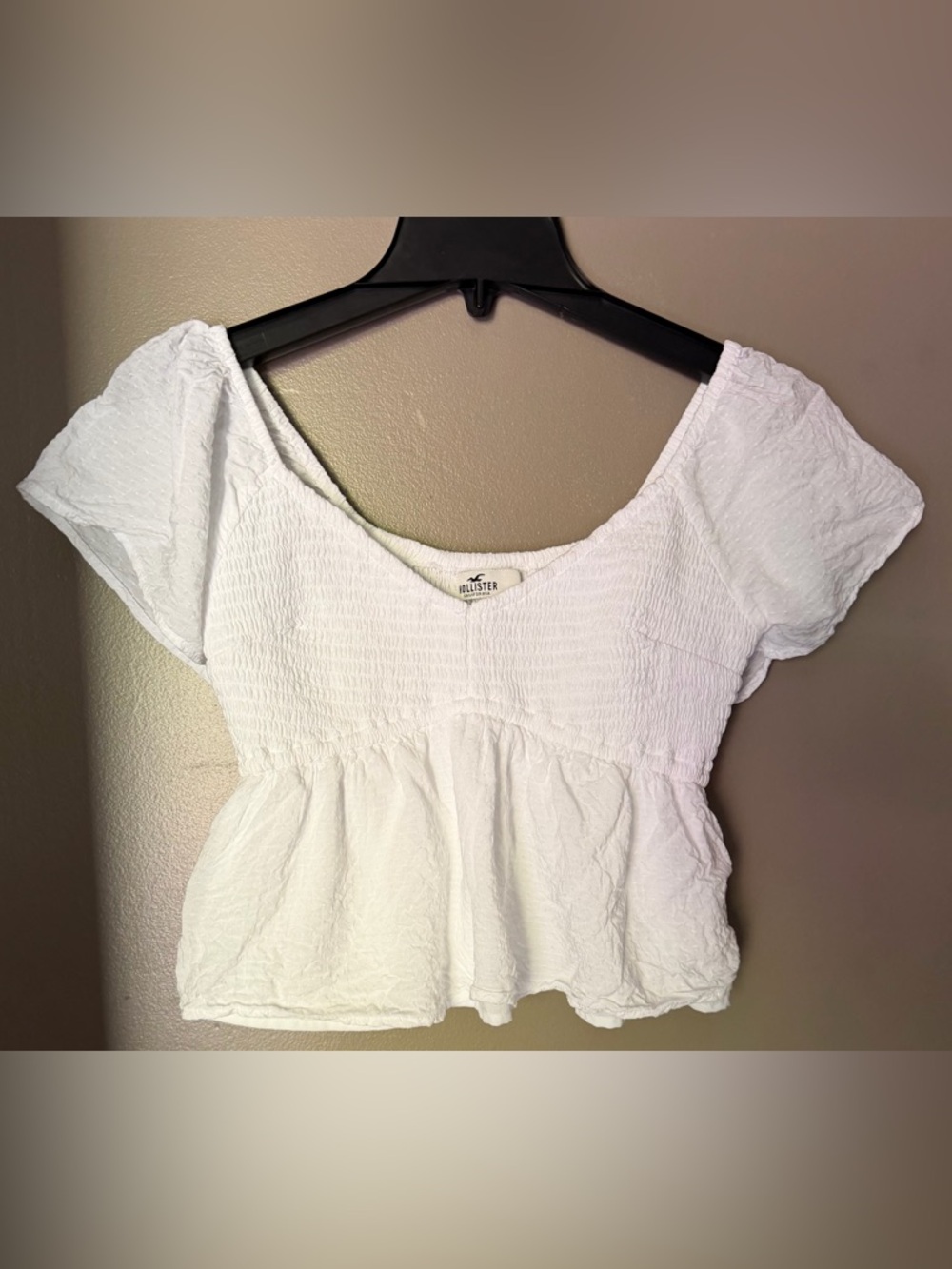 Hollister White Smocked Peplum Crop Top Women’s Size Small